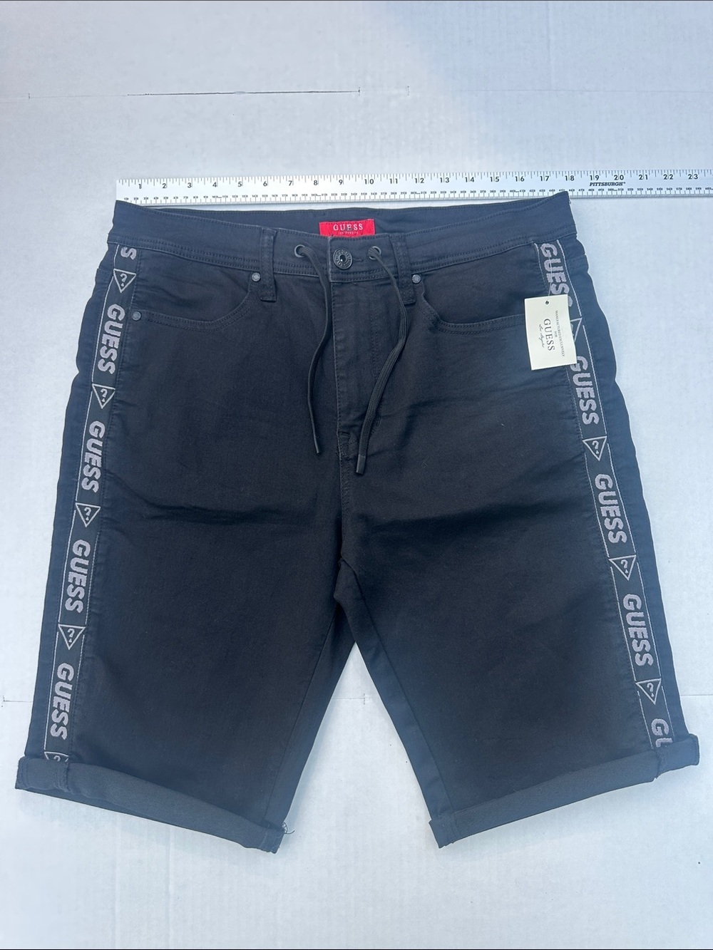 GUESS Black Logo-Trim Men's Denim Shorts size 36